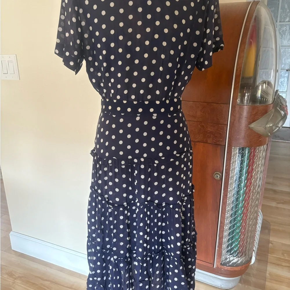 Navy Blue and White Polka Dot Shirtwaist Dress - Picture 6 of 11